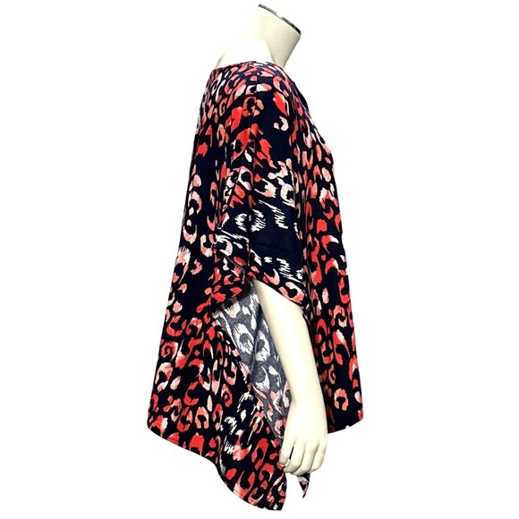 CCC Chic Trendy Red Ruby Leopard Cheetah Print Kimono Blouse V Neck Short Sleeve - Picture 4 of 6